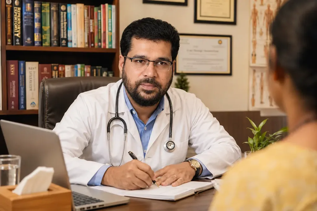 Dr Shadaab Shaikh Homeopathic Cancer Specialist Mumbai — unhurried classical homeopathy consultation with a patient
