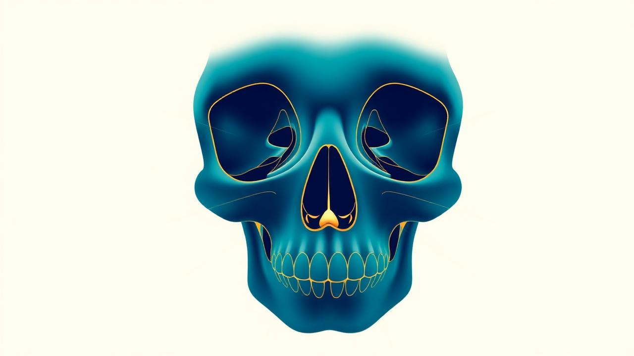 Diagram of paranasal sinuses highlighted in a skull silhouette